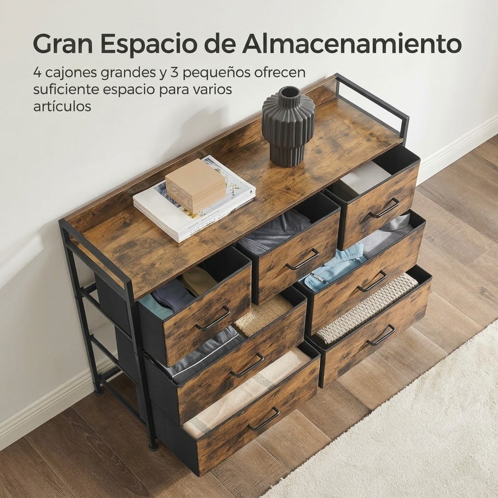 Cómoda SONGMICS: mueble organizador de tela con 7 cajones, asas y estructura metálica resistente, ideal para dormitorio. - Image 4