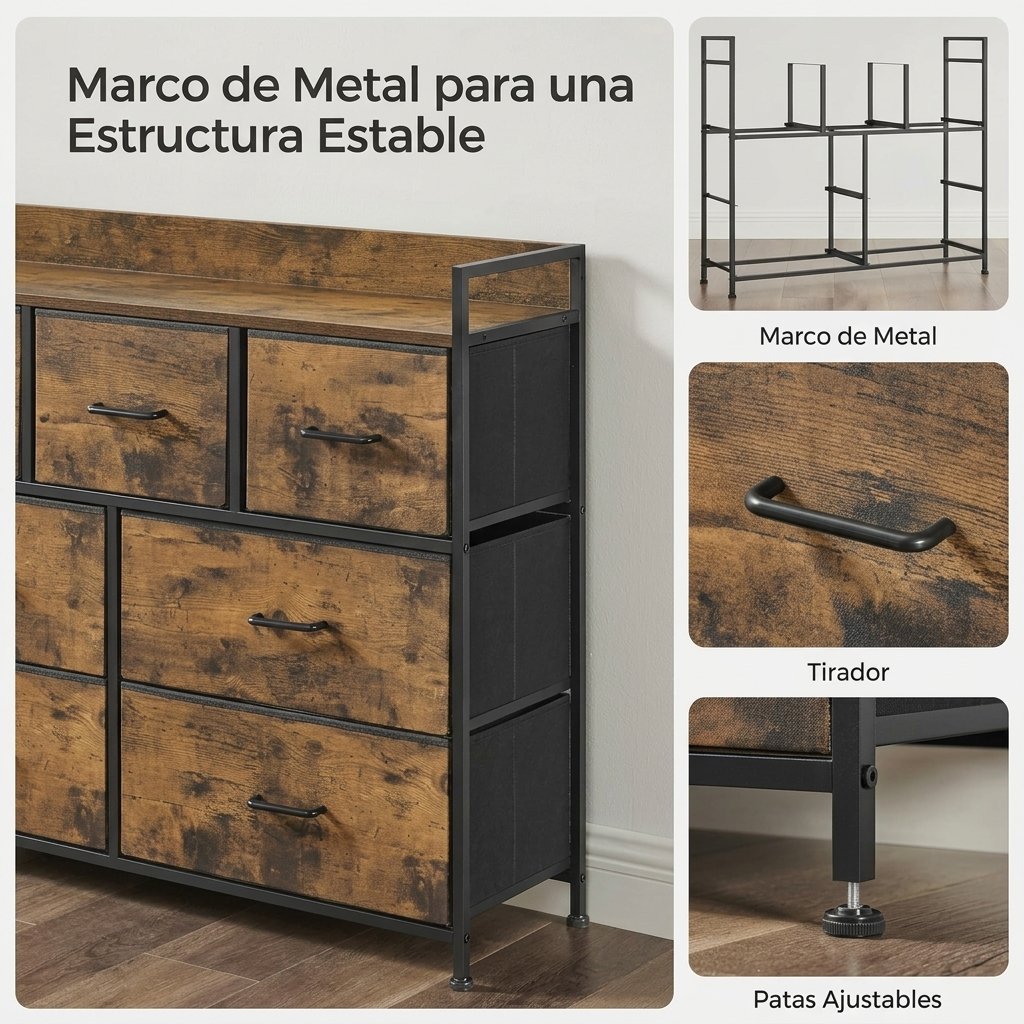 Cómoda SONGMICS: mueble organizador de tela con 7 cajones, asas y estructura metálica resistente, ideal para dormitorio. - Image 2