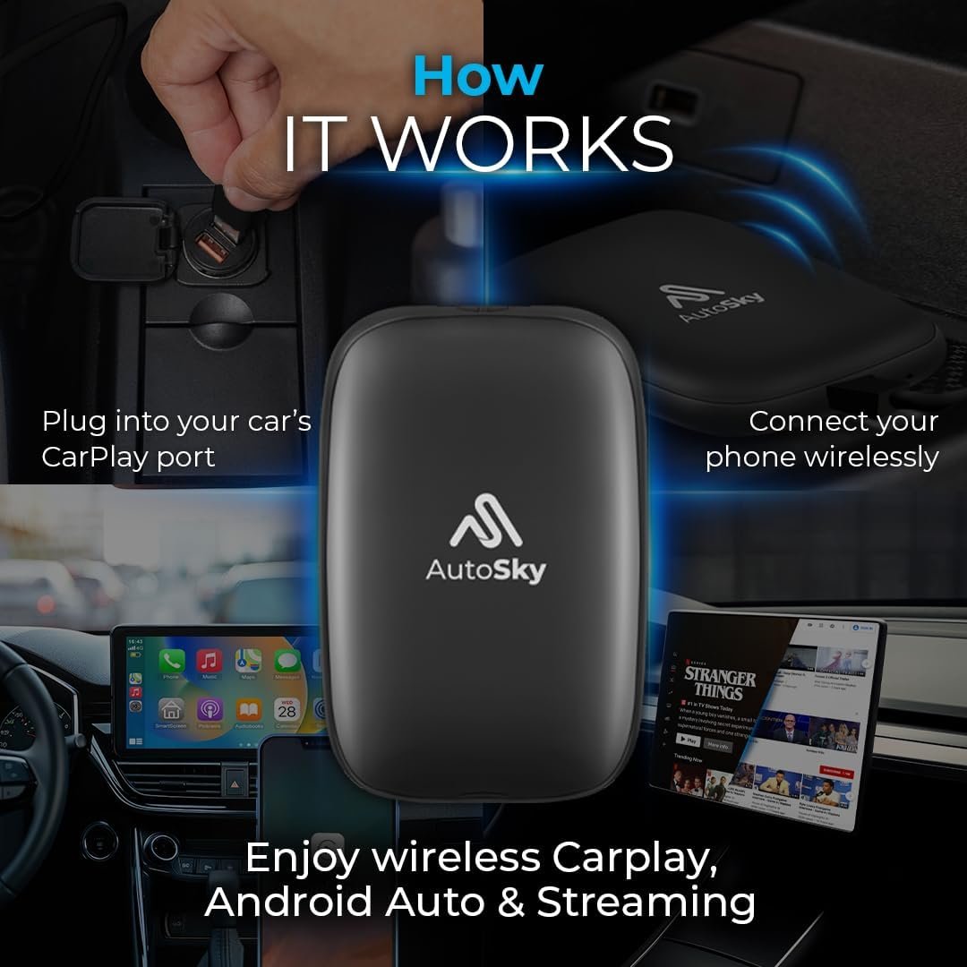 AutoSky Ai Box Lite X – WLAN- und Bluetooth-Konnektivität, für iPhones und Android-Geräte, nur für kabelgebundenes CarPlay erforderlich, erweiterbarer Speicher mit YouTube & Netflix - Image 3